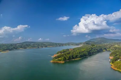 Umiam Lake seen from above on the Guwahati–Shillong road