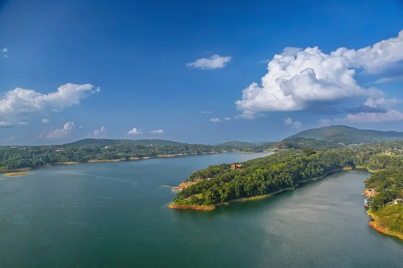 Umiam Lake seen from above on the Guwahati–Shillong road